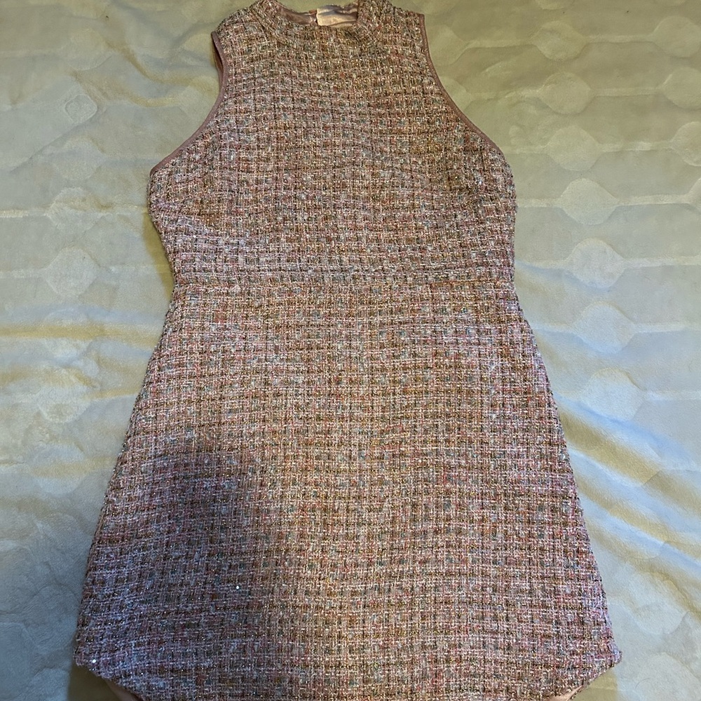 Lulu's Pink and Cream Tweed Mini Dress